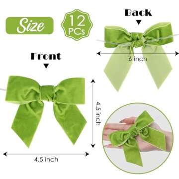 AIMUDI Apple Green Velvet Bows 4.5" Green Velvet Easter Bows Premade Bows Green Twist Tie Bows for W...