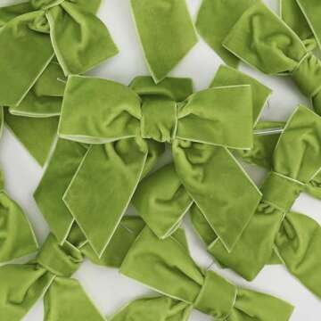 AIMUDI Apple Green Velvet Bows 4.5" Green Velvet Easter Bows Premade Bows Green Twist Tie Bows for Wreaths, Gift Basket, Spring Holiday Decor, Gift Wrapping, Swag, Wedding Decor - 12 PCs