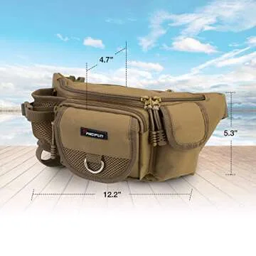 Piscifun Fishing Tackle Bag with Adjustable Waist Strap, Portable Multi-function Fanny Fishing Storage Pack, Water-Resistant Outdoor Fly Fishing Bag, Multiple Colors Available Small Fishing Bag