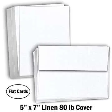 Hamilco White Linen Cards and Envelopes - Flat 5" x 7" Cardstock Paper 80lb Cover 100 Pack
