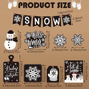 BBTO 14 Pcs Winter Tiered Tray Decor Black and White Snowflake Table Wood Decor Hello Winter Wood Blocks Signs for Winter Home Decor(Classic Style)