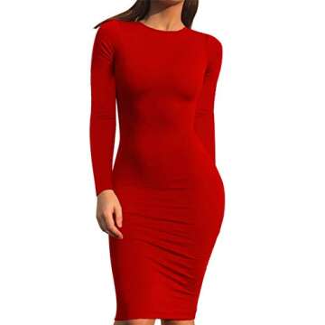 Mokoru Women's Casual Basic Bodycon Midi Dress - Red