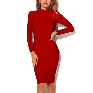 Mokoru Women's Long Sleeve Bodycon Midi Dress