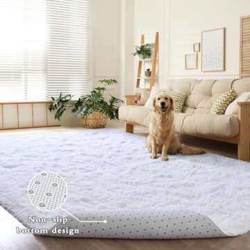 DweIke Fluffy White 6x9 Large Area Rugs for Living Room, Extra Large Rug for Living Room Decor, Big ...