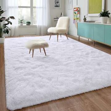 DweIke Fluffy White 6x9 Large Area Rugs for Living Room, Extra Large Rug for Living Room Decor, Big Shaggy Floor Rug, Soft Plush Thick Non-Slip Rectangle Rug Carpet for Home Decor