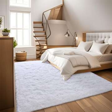 DweIke Fluffy White 6x9 Large Area Rugs for Living Room, Extra Large Rug for Living Room Decor, Big Shaggy Floor Rug, Soft Plush Thick Non-Slip Rectangle Rug Carpet for Home Decor