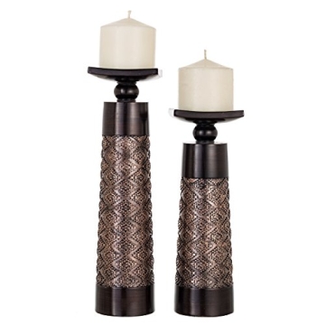 Creative Scents Dublin Brown Decorative Candle Holder Set of 2 - Home Decor Pillar Candle Stand, Cof...