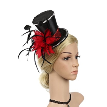 KOBTOKFY Mini Top Hat Fascinator with Red Feathers