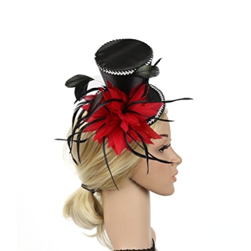 KOBTOKFY Mini Top Hat Fascinator with Red Feathers