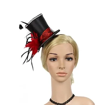KOBTOKFY Mini Top Hat Fascinator with Red Feathers
