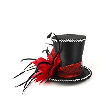 KOBTOKFY Mini Top Hat Fascinator with Red Feathers