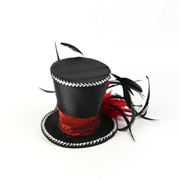 KOBTOKFY Mini Top Hat Fascinator with Red Feathers