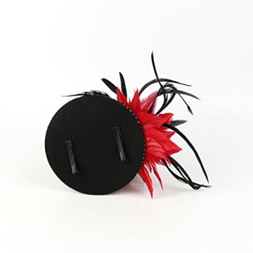 KOBTOKFY Mini Top Hat Fascinator with Red Feathers