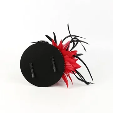 KOBTOKFY Mini Top Hat Fascinator with Red Feathers