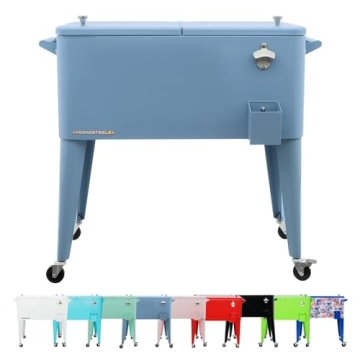 Permasteel 80-Qt Classic Outdoor Patio Cooler for Outside Beverage Rolling Cooler Bar Cart with Whee...