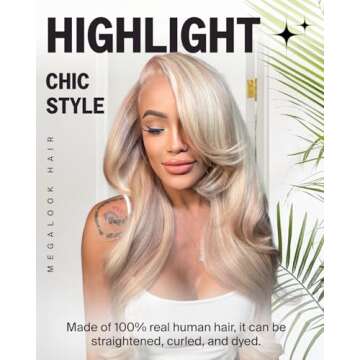MEGALOOK P10/613 Highlight Blonde Lace Front Wigs Human Hair 12A 230% Ombre Blonde Glueless Straight...