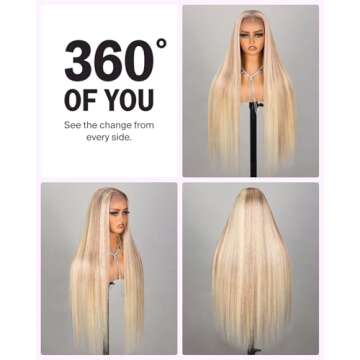 MEGALOOK P10/613 Highlight Blonde Lace Front Wigs Human Hair 12A 230% Ombre Blonde Glueless Straight Wigs Human Hair Pre Plucked 13x4 HD Lace Front Wigs Human Hair 24 Inch