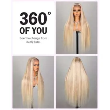 MEGALOOK P10/613 Highlight Blonde Lace Front Wigs Human Hair 12A 230% Ombre Blonde Glueless Straight Wigs Human Hair Pre Plucked 13x4 HD Lace Front Wigs Human Hair 24 Inch