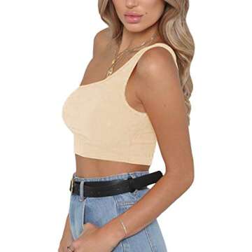 PRETTODAY Women's Sleeveless Crop Tops - Stylish One Shoulder Top in Light Apricot