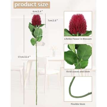 DuHouse Artificial Flower Banksia Plastic Decorative Flower Artificial Fake Flowers Bankwood for Home Kitchen Wedding Courtyard Decoration(Fuchsia)