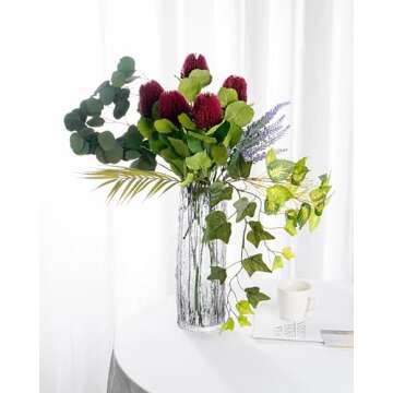 DuHouse Artificial Flower Banksia Plastic Decorative Flower Artificial Fake Flowers Bankwood for Home Kitchen Wedding Courtyard Decoration(Fuchsia)