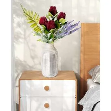 DuHouse Artificial Flower Banksia Plastic Decorative Flower Artificial Fake Flowers Bankwood for Home Kitchen Wedding Courtyard Decoration(Fuchsia)