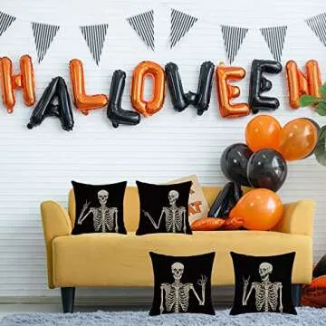 Gothic Skeleton Throw Pillow Covers Set of 4, 18x18
