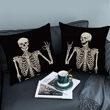 Gothic Skeleton Throw Pillow Covers Set of 4, 18x18