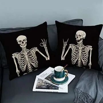 Gothic Skeleton Throw Pillow Covers Set of 4, 18x18
