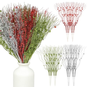 45 Pcs Glitter Berry Stems for Festive DIY Christmas Decor