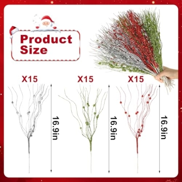 Festive Glitter Berry Stems for Christmas DIY Decor