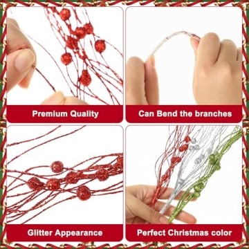 Festive Glitter Berry Stems for Christmas DIY Decor