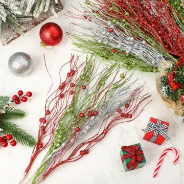 Festive Glitter Berry Stems for Christmas DIY Decor