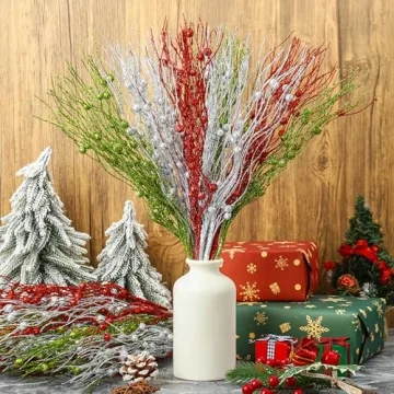 Festive Glitter Berry Stems for Christmas DIY Decor
