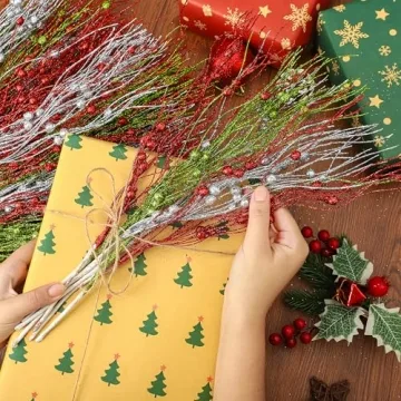 Festive Glitter Berry Stems for Christmas DIY Decor