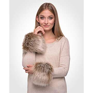 Futrzane Classic Cuffs - Faux Fur Cuffs for Wrists - Womens Coats Furry Warmers (Light Brown Classic...