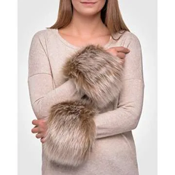 Futrzane Classic Cuffs - Faux Fur Cuffs for Wrists - Womens Coats Furry Warmers (Light Brown Classic)