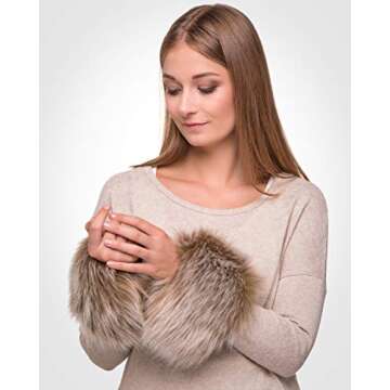 Futrzane Classic Cuffs - Faux Fur Cuffs for Wrists - Womens Coats Furry Warmers (Light Brown Classic)