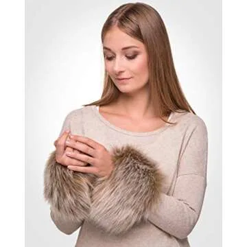 Futrzane Classic Cuffs - Faux Fur Cuffs for Wrists - Womens Coats Furry Warmers (Light Brown Classic)