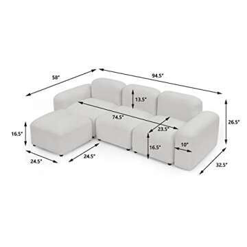 Melpomene Convertible Modular Sectional Sofa,Modern Minimalist 94.5" DIY L Shaped Reversible Loop Yarn Sofa Couch for Living Room,Apartment,Office(Ivory)