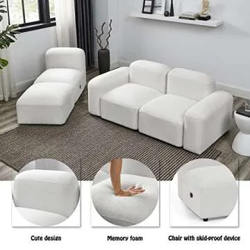 Melpomene Convertible Modular Sectional Sofa,Modern Minimalist 94.5" DIY L Shaped Reversible Loop Yarn Sofa Couch for Living Room,Apartment,Office(Ivory)