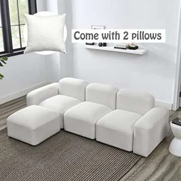 Melpomene Convertible Modular Sectional Sofa,Modern Minimalist 94.5" DIY L Shaped Reversible Loop Yarn Sofa Couch for Living Room,Apartment,Office(Ivory)