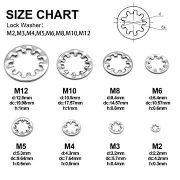 QTEATAK 320Pcs Lock Washers 304 Stainless Steel Internal Star Washer, 8 Sizes Tooth Washer Wave Spri...