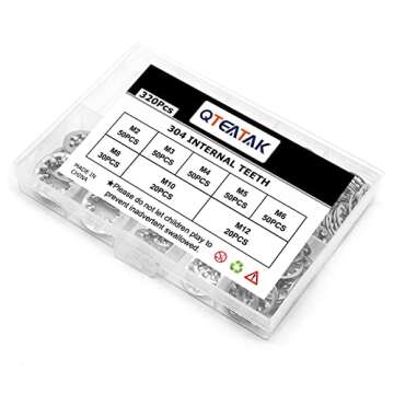 QTEATAK 320Pcs Lock Washers 304 Stainless Steel Internal Star Washer, 8 Sizes Tooth Washer Wave Spring Washer Assortment Kit M2.5 M3 M4 M5 M6 M8 M10 M12, Silver