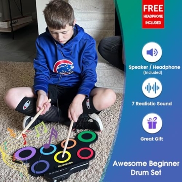 ROCKSOCKI 7-Pad Kids Electric Drum Set with Headphones