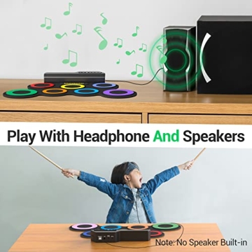 ROCKSOCKI 7-Pad Kids Electric Drum Set with Headphones