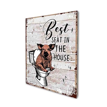 akeke Best Seat in The House Pig Funny Bathroom Quote Retro Farmhouse Wood Wall Art Decor Gift Idea ...