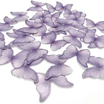 Weraru 48Pcs Edible Wafer Paper Butterflies Cupcake Topper Purple Cake Decorations