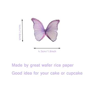 Weraru 48Pcs Edible Wafer Paper Butterflies Cupcake Topper Purple Cake Decorations