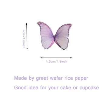Weraru 48Pcs Edible Wafer Paper Butterflies Cupcake Topper Purple Cake Decorations